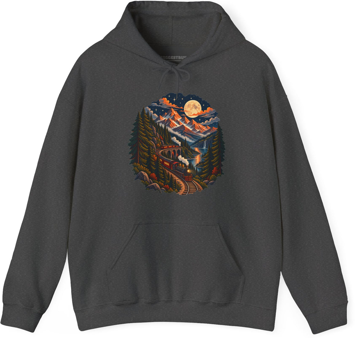 Midnight Rails - Pullover Hoodie in Dark Heather, front view