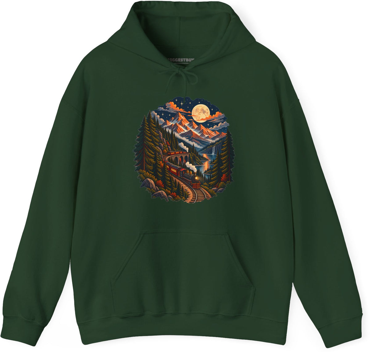 Midnight Rails - Pullover Hoodie in Forest Green, front view