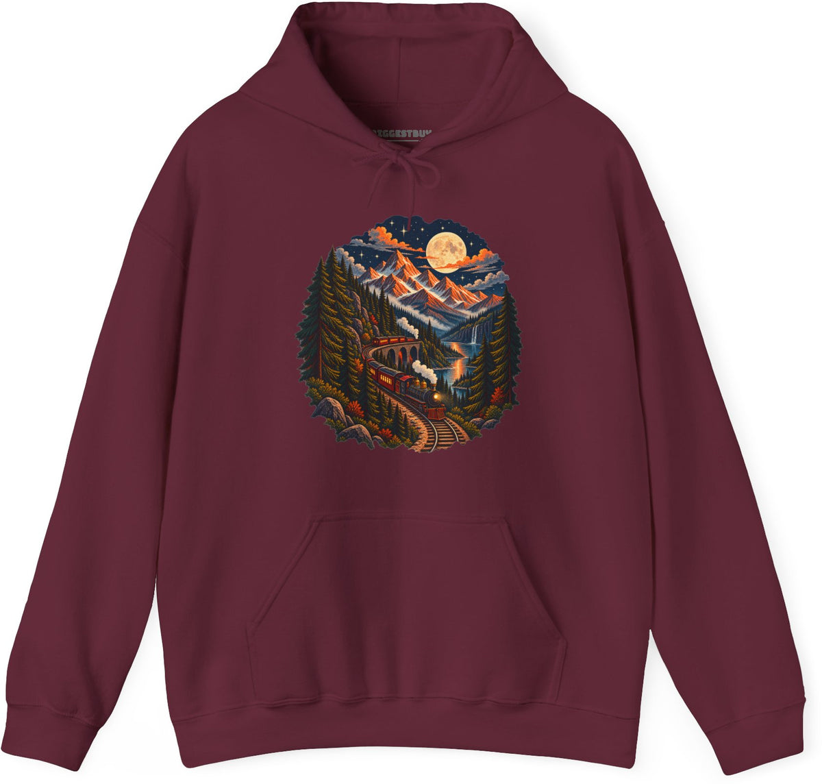 Midnight Rails - Pullover Hoodie in Maroon, front view
