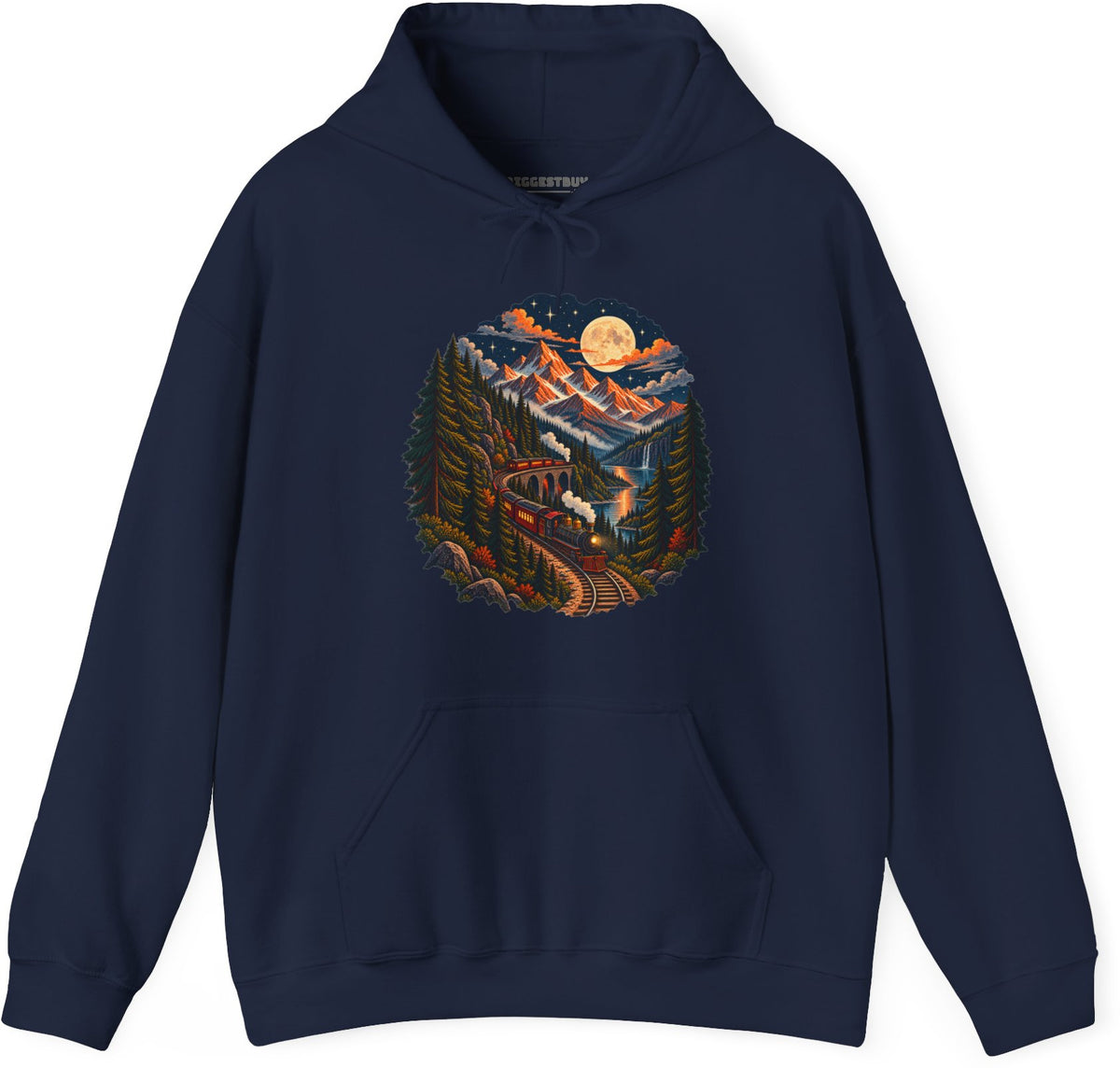 Midnight Rails - Pullover Hoodie in Navy, front view