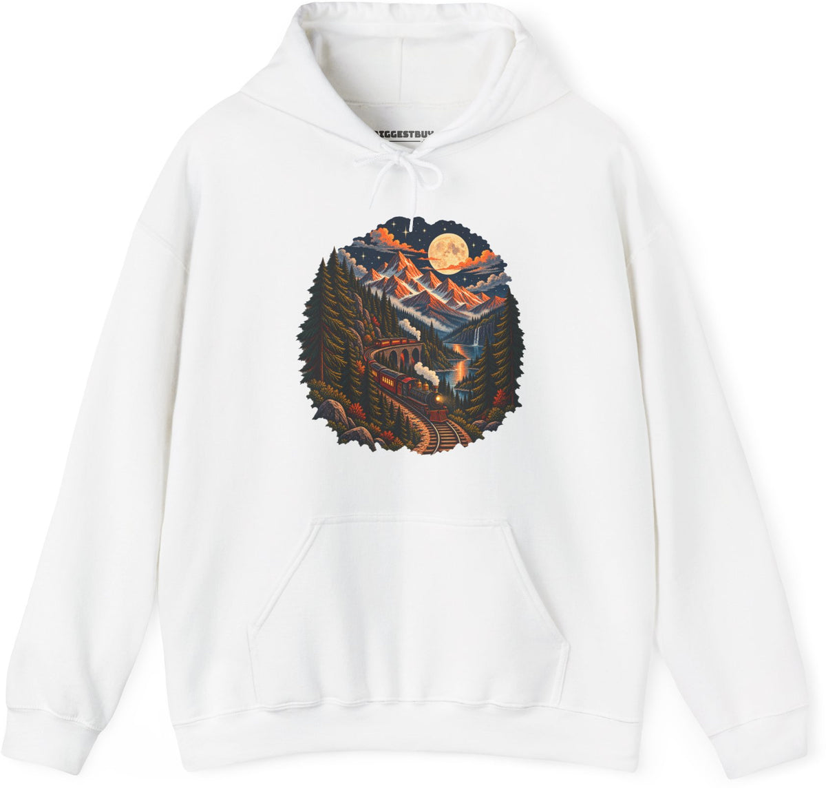 Midnight Rails - Pullover Hoodie in White, front view