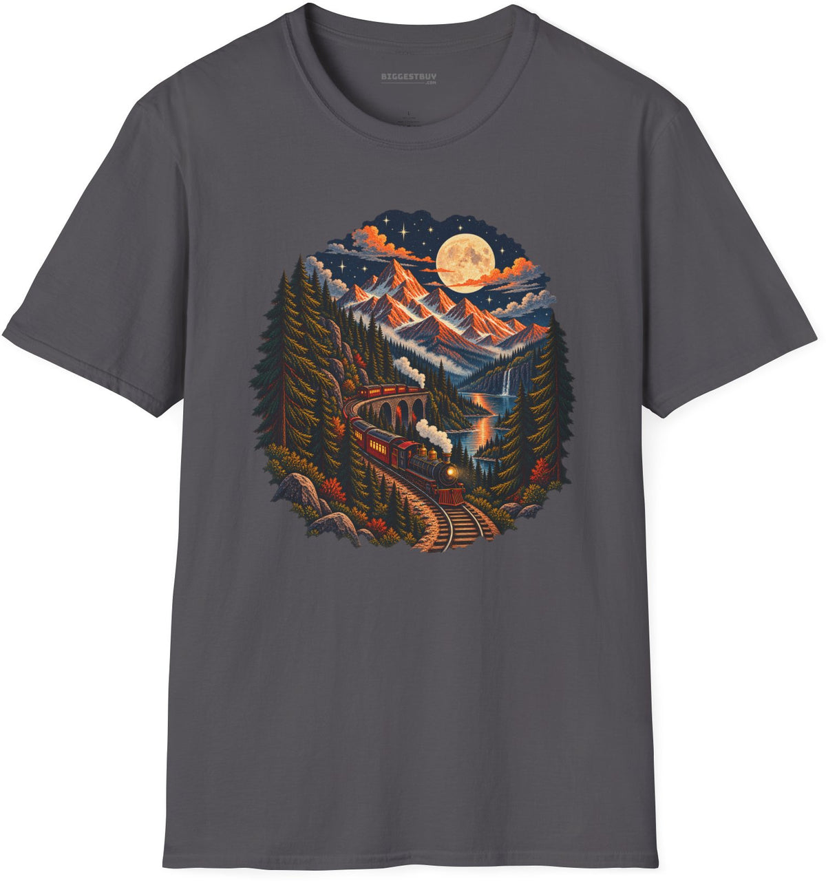 Midnight Rails - Softstyle T-Shirt in Charcoal, front view