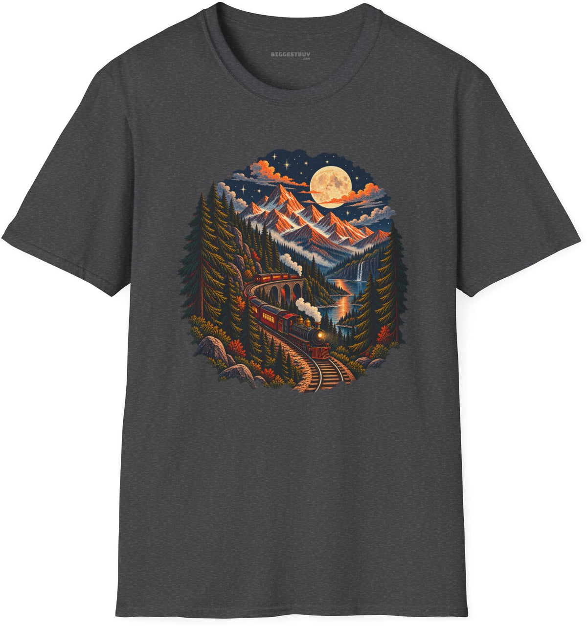 Midnight Rails - Softstyle T-Shirt in Dark Heather, front view