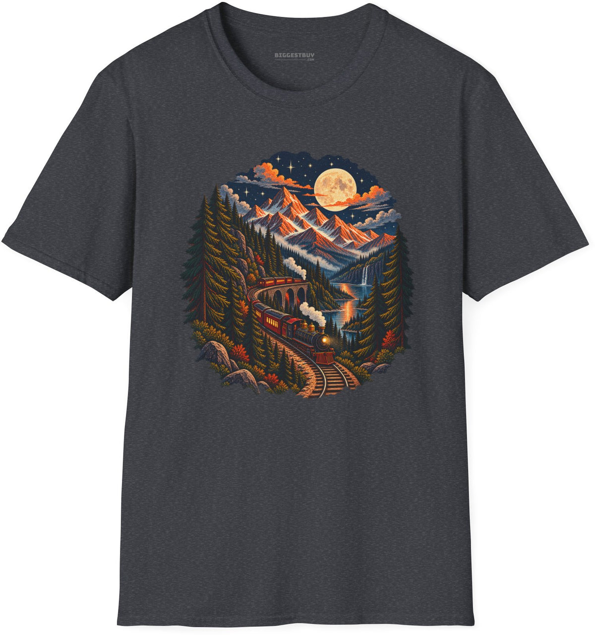 Midnight Rails - Softstyle T-Shirt in Dark Heather Grey, front view