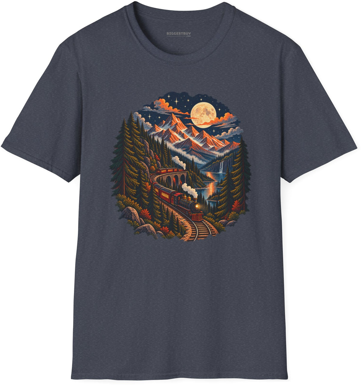Midnight Rails - Softstyle T-Shirt in Heather Navy, front view