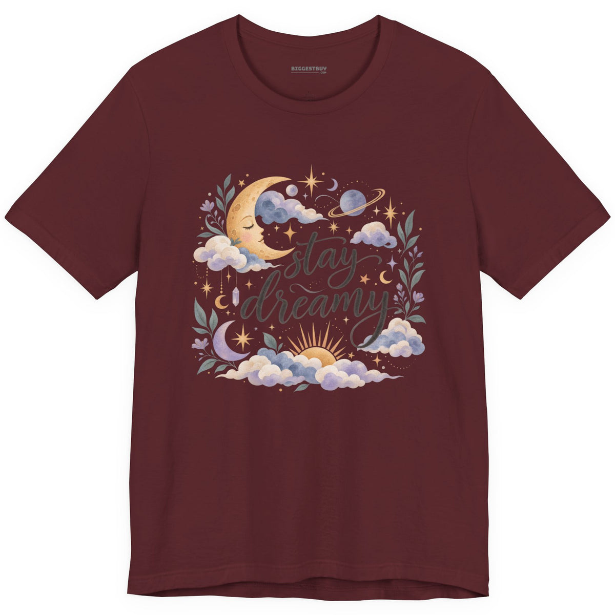Moonlit Dreams - Classic Jersey Tee in Maroon, front view