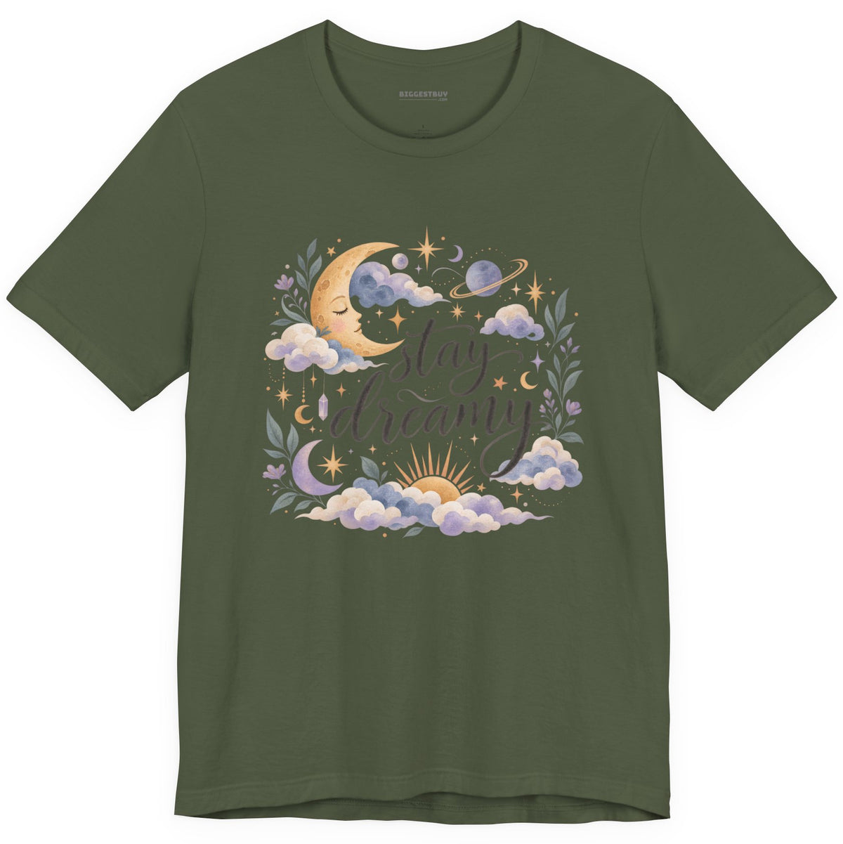 Moonlit Dreams - Classic Jersey Tee in Military Green, front view
