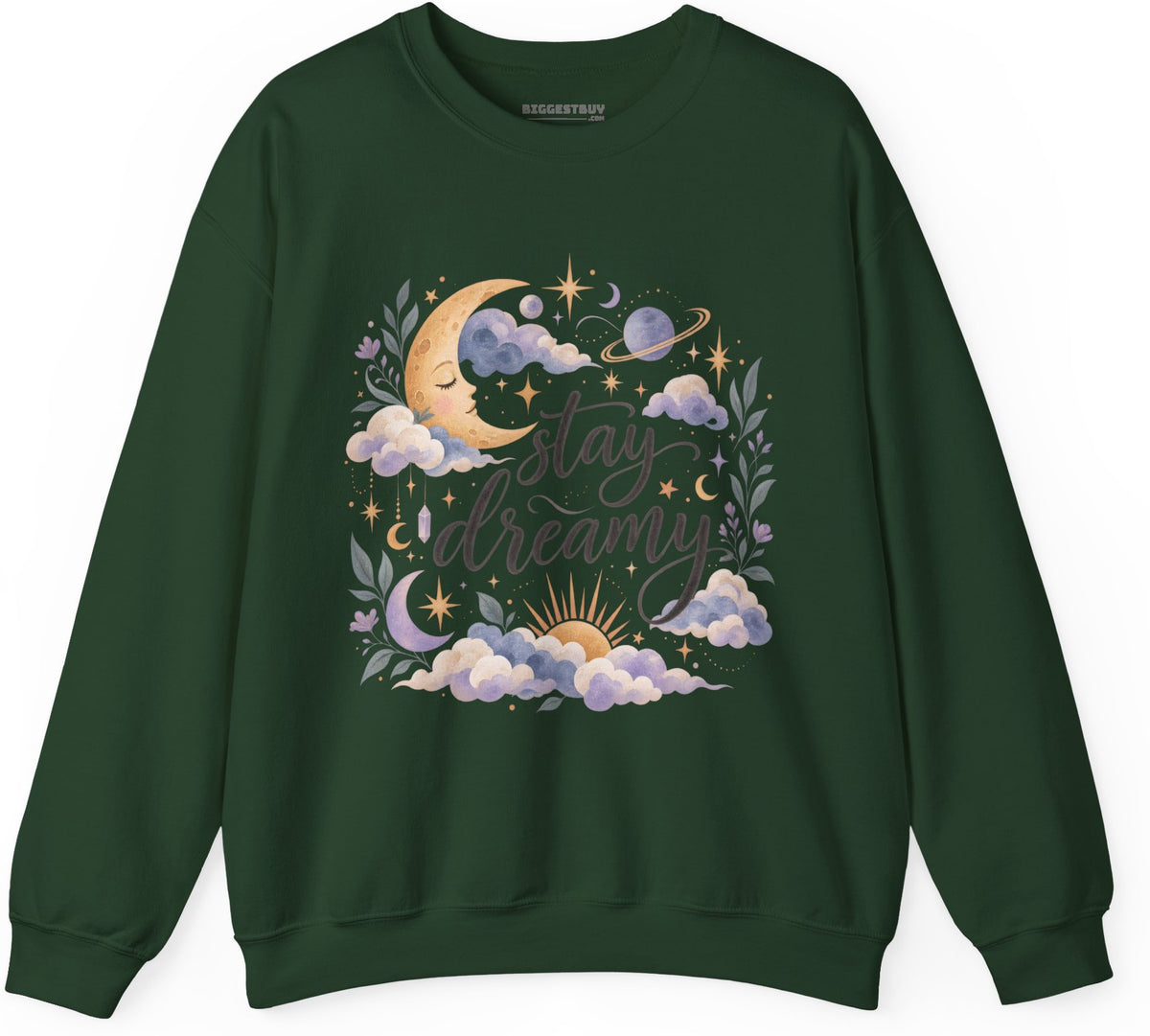 Moonlit Dreams - Crewneck Sweatshirt in Forest Green, front view