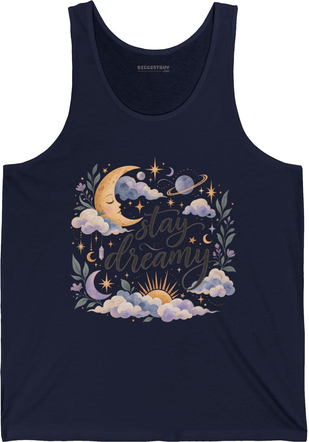 Moonlit Dreams - Jersey Tank Top in Navy, front view