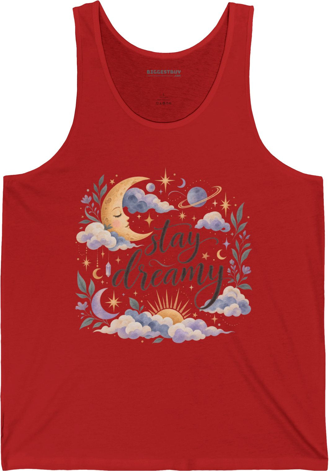 Moonlit Dreams - Jersey Tank Top in Red, front view