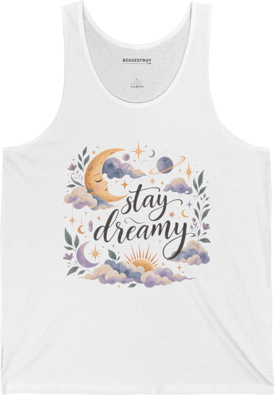 Moonlit Dreams - Jersey Tank Top in White, front view