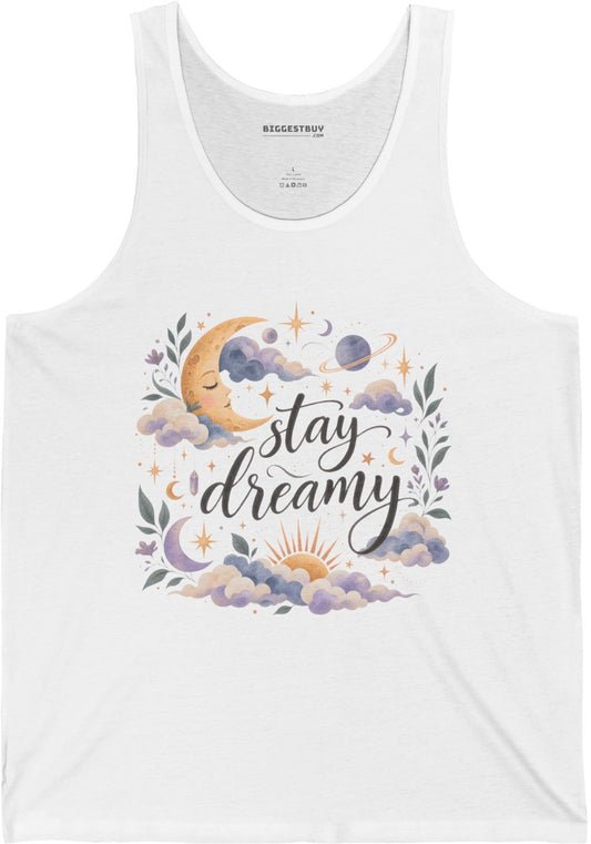 Moonlit Dreams - Jersey Tank Top in White, front view