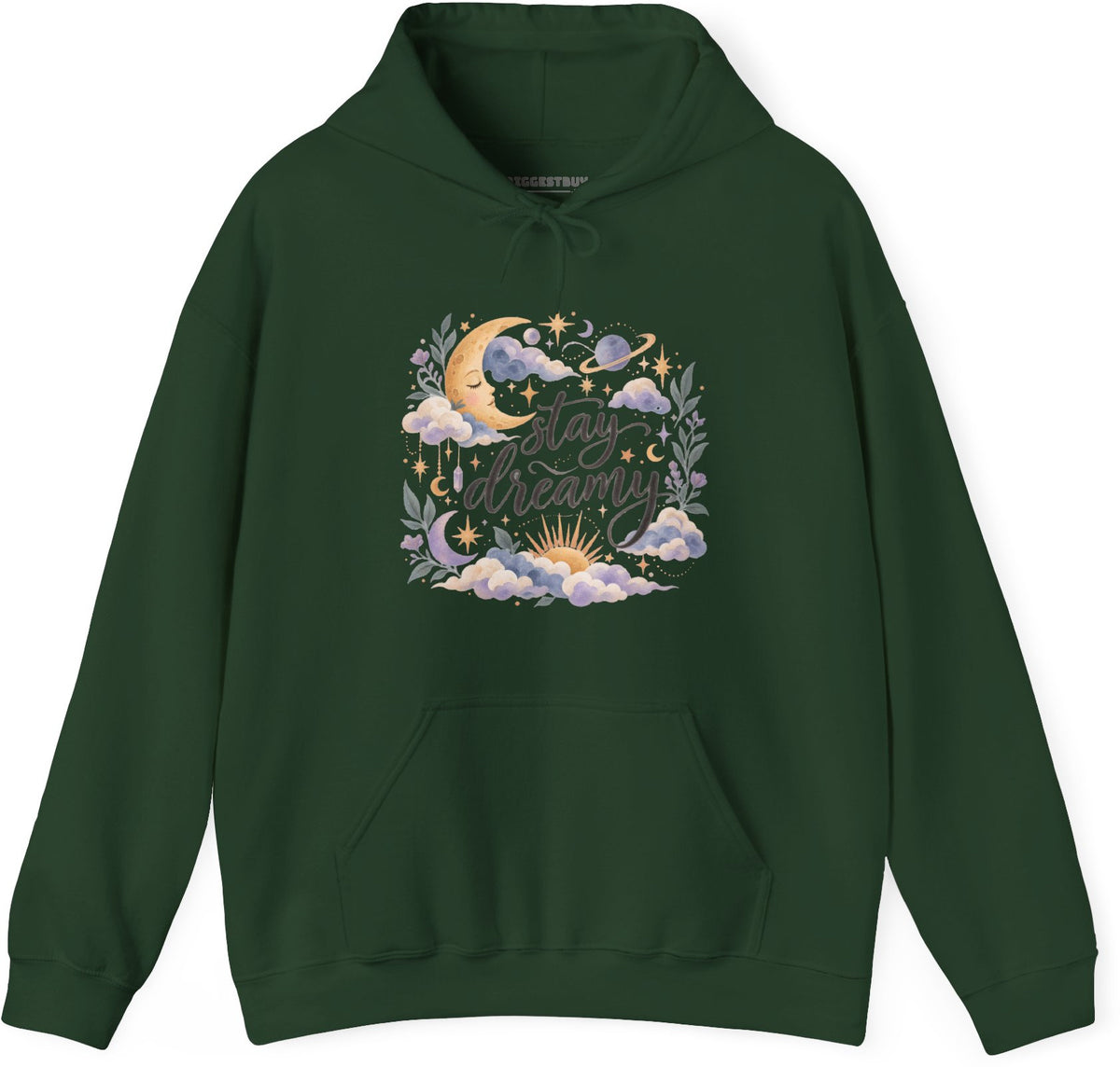Moonlit Dreams - Pullover Hoodie in Forest Green, front view