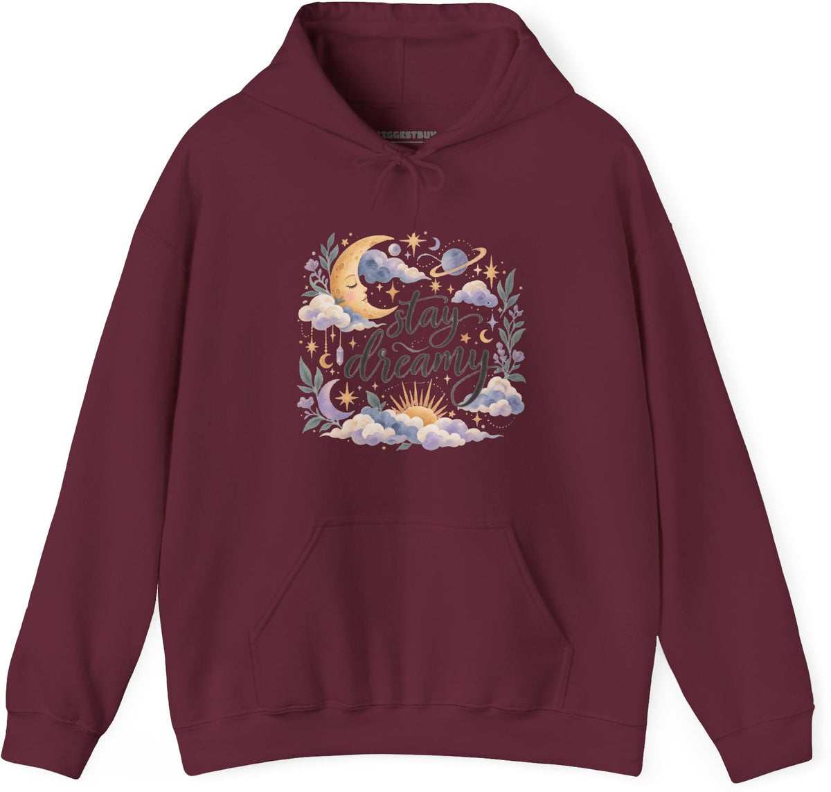Moonlit Dreams - Pullover Hoodie in Maroon, front view