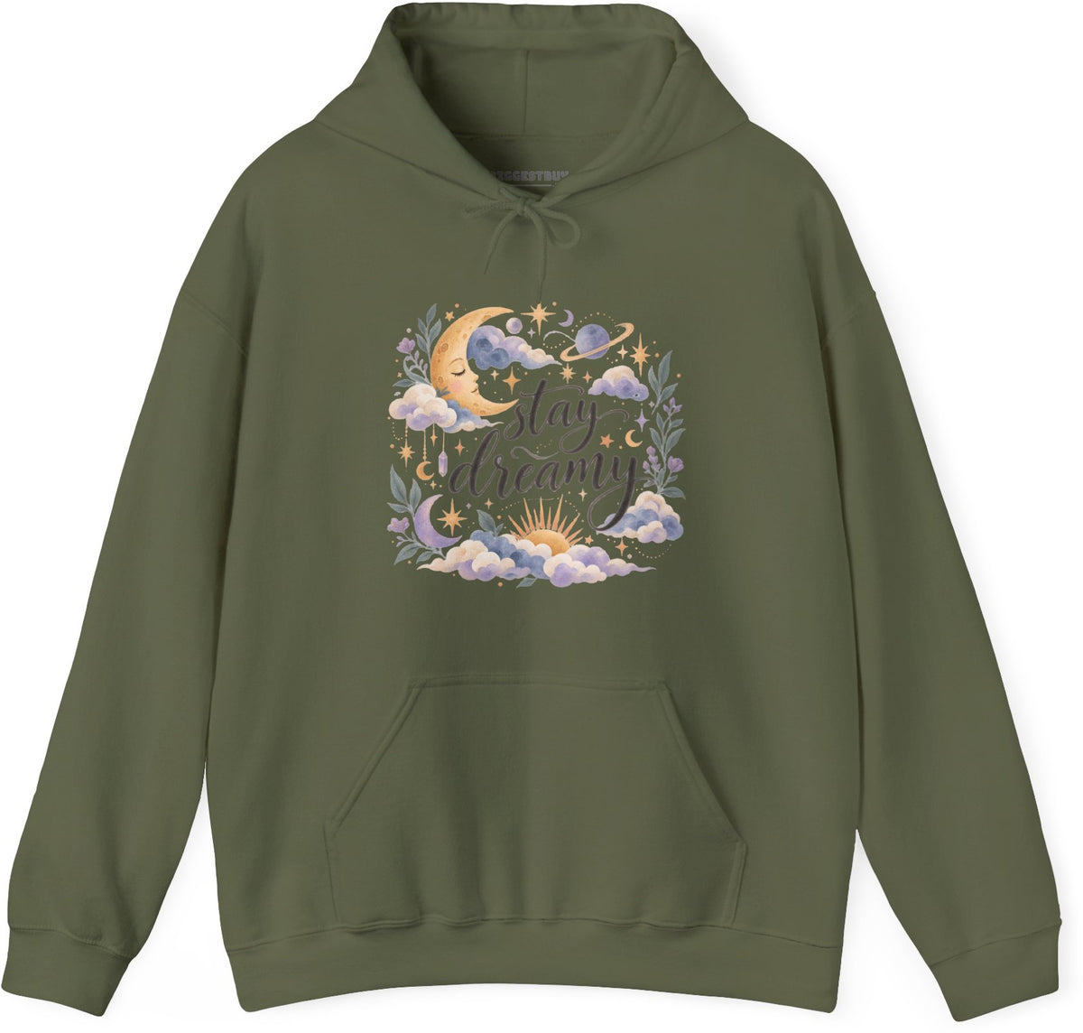 Moonlit Dreams - Pullover Hoodie in Military Green, front view