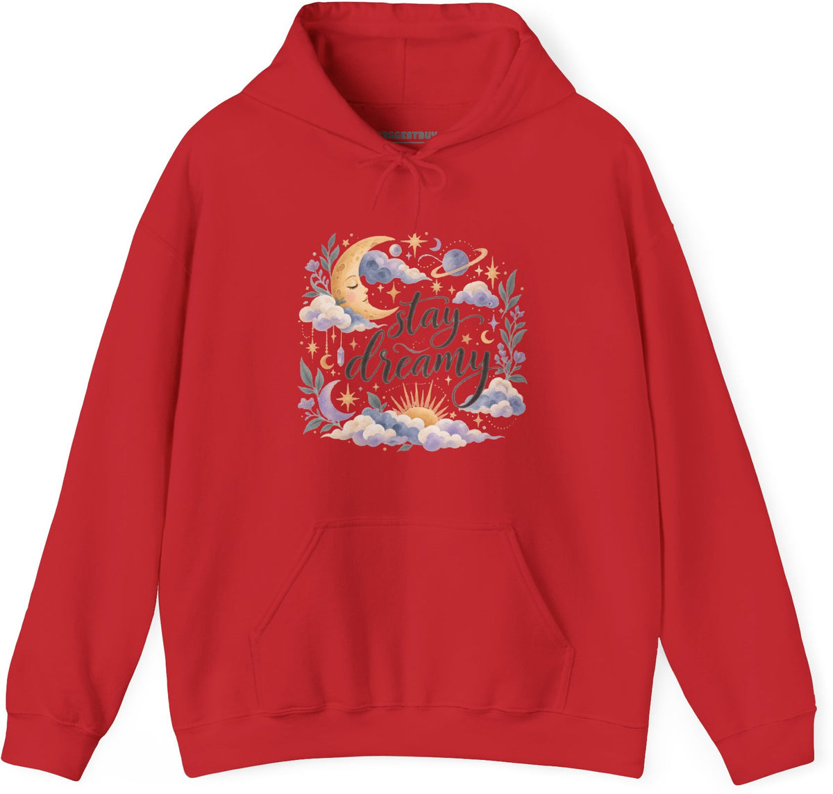 Moonlit Dreams - Pullover Hoodie in Red, front view