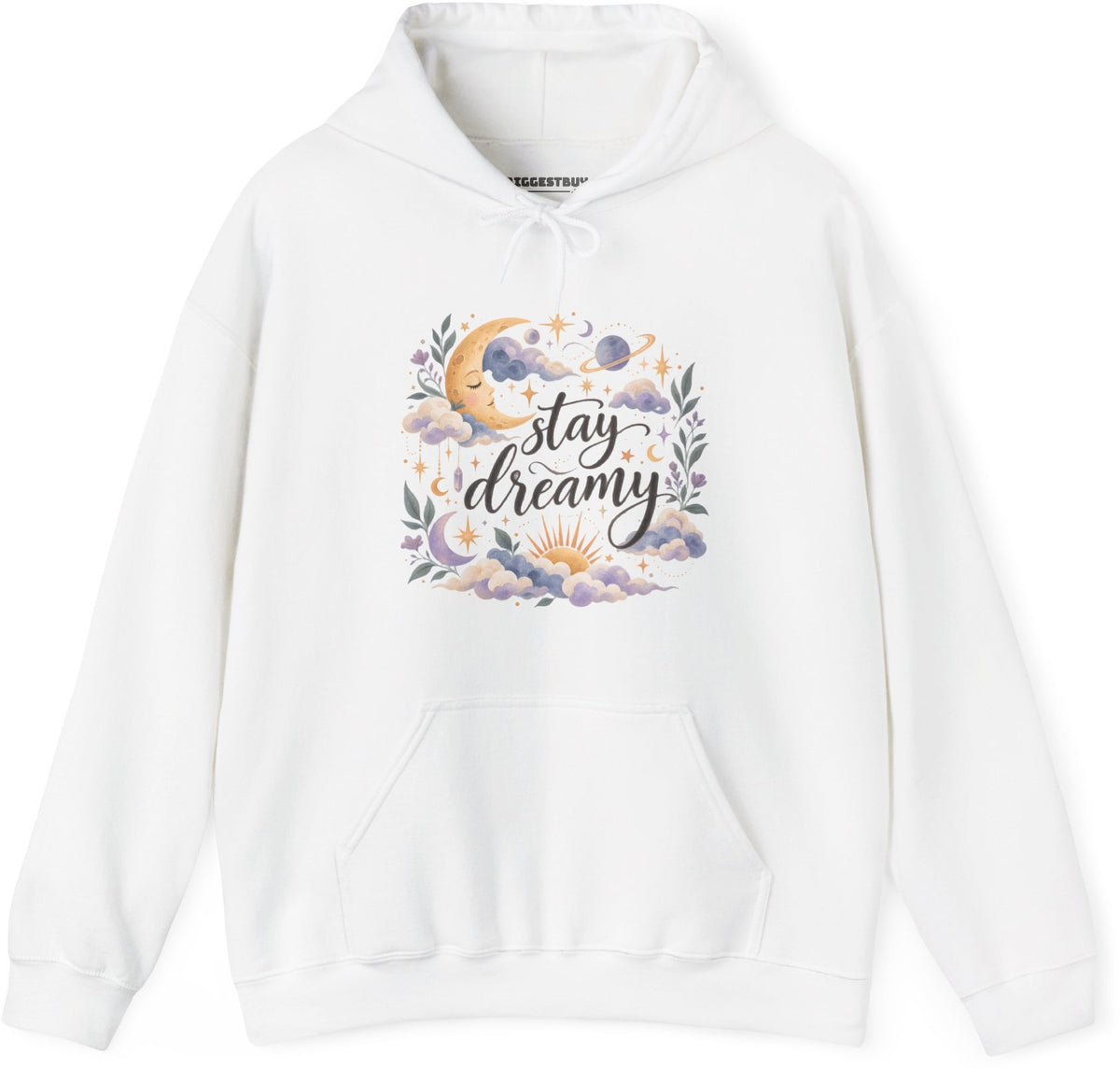 Moonlit Dreams - Pullover Hoodie in White, front view