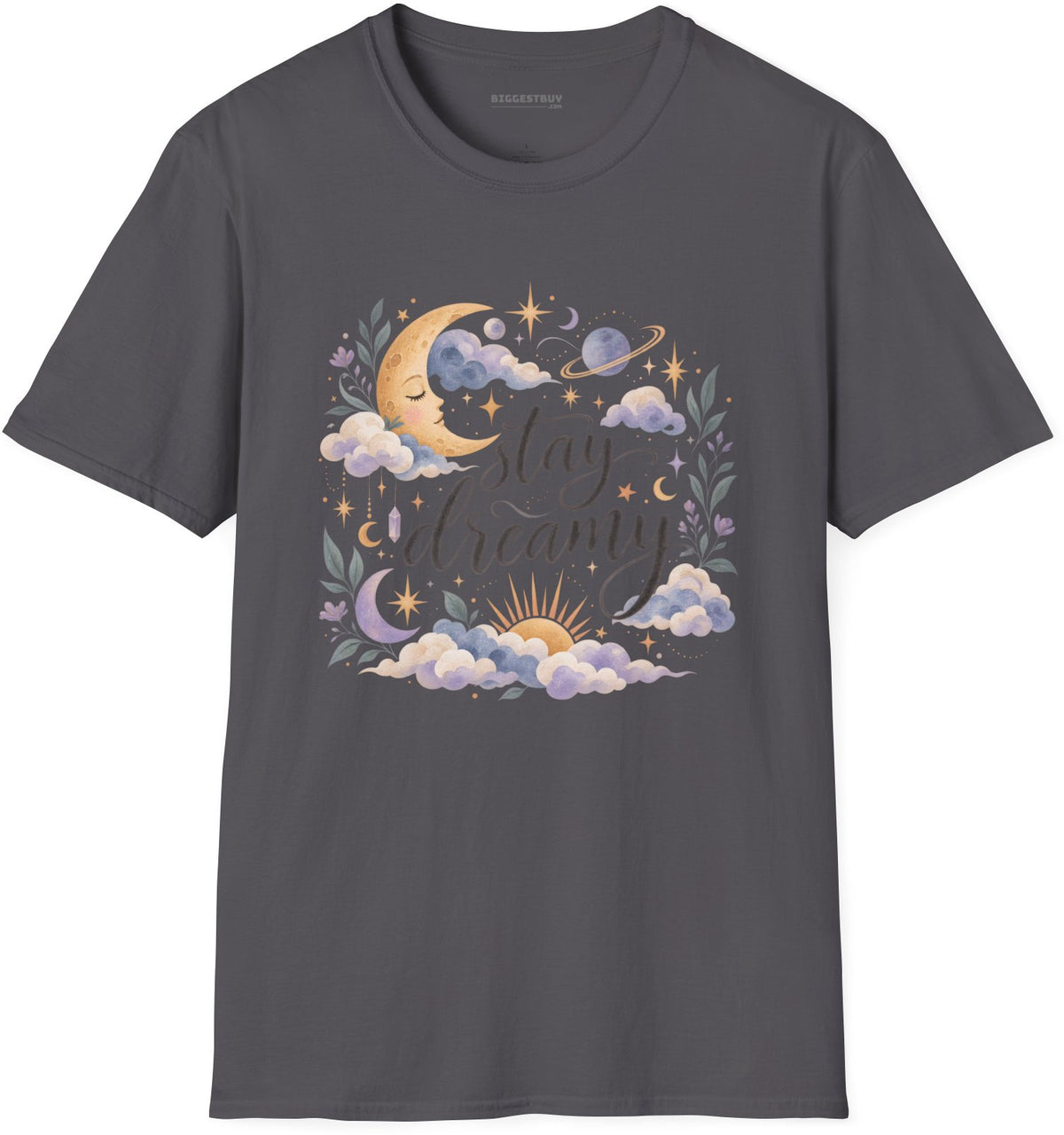 Moonlit Dreams - Softstyle T-Shirt in Charcoal, front view