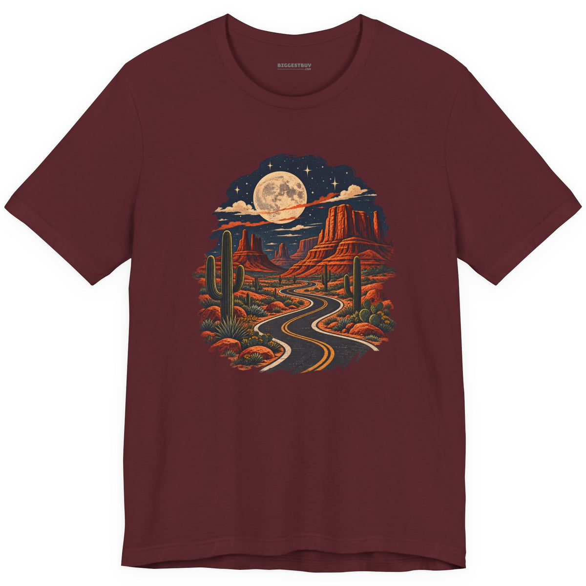 Moonlit Drive - Classic Jersey Tee in Maroon, front view