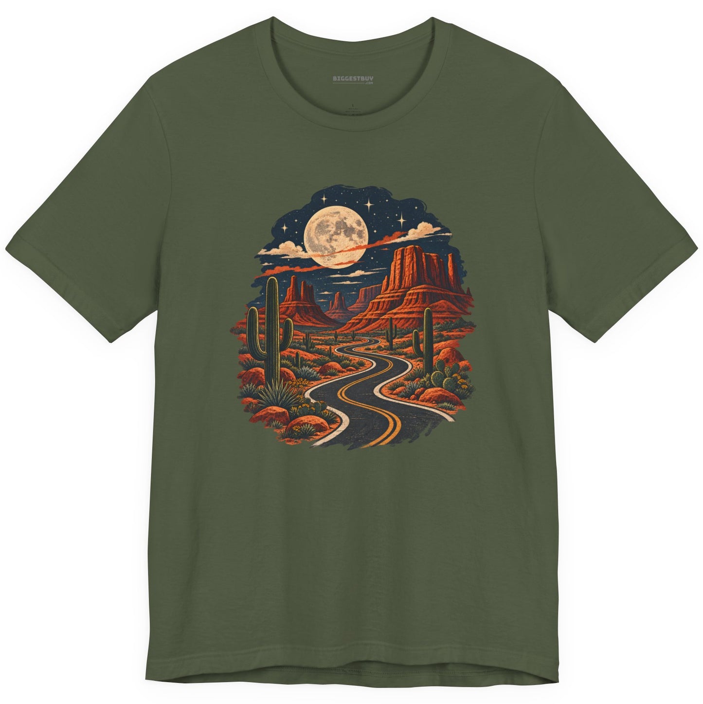 Moonlit Drive - Classic Jersey Tee in Military Green, front view
