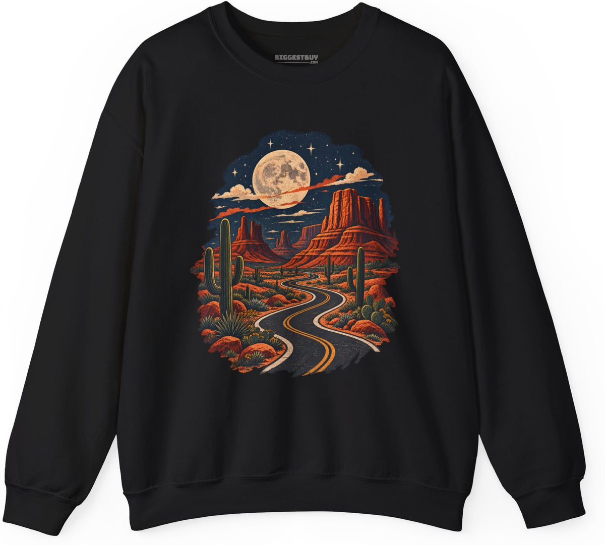 Moonlit Drive - Crewneck Sweatshirt in Black, front view