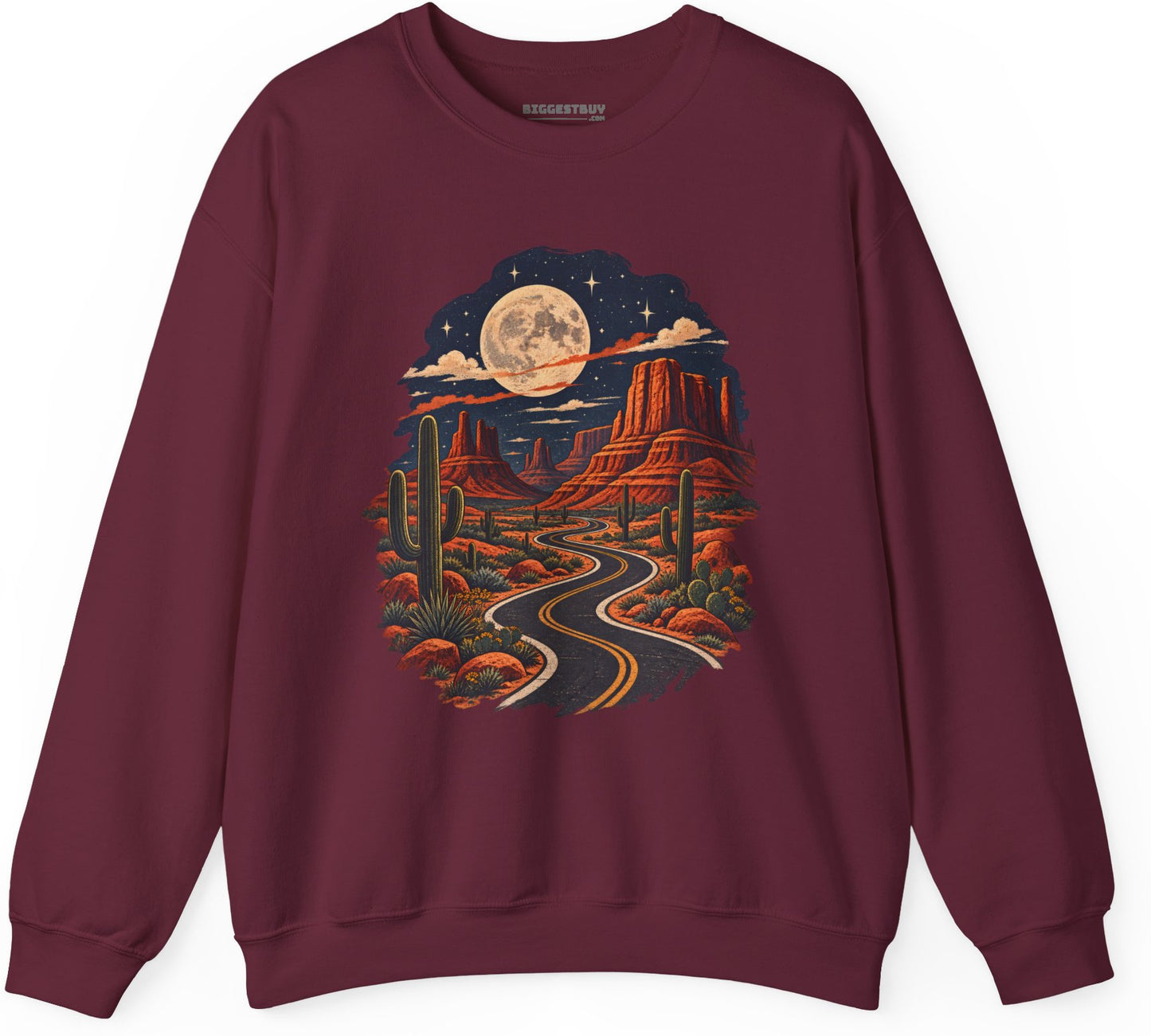 Moonlit Drive - Crewneck Sweatshirt in Maroon, front view