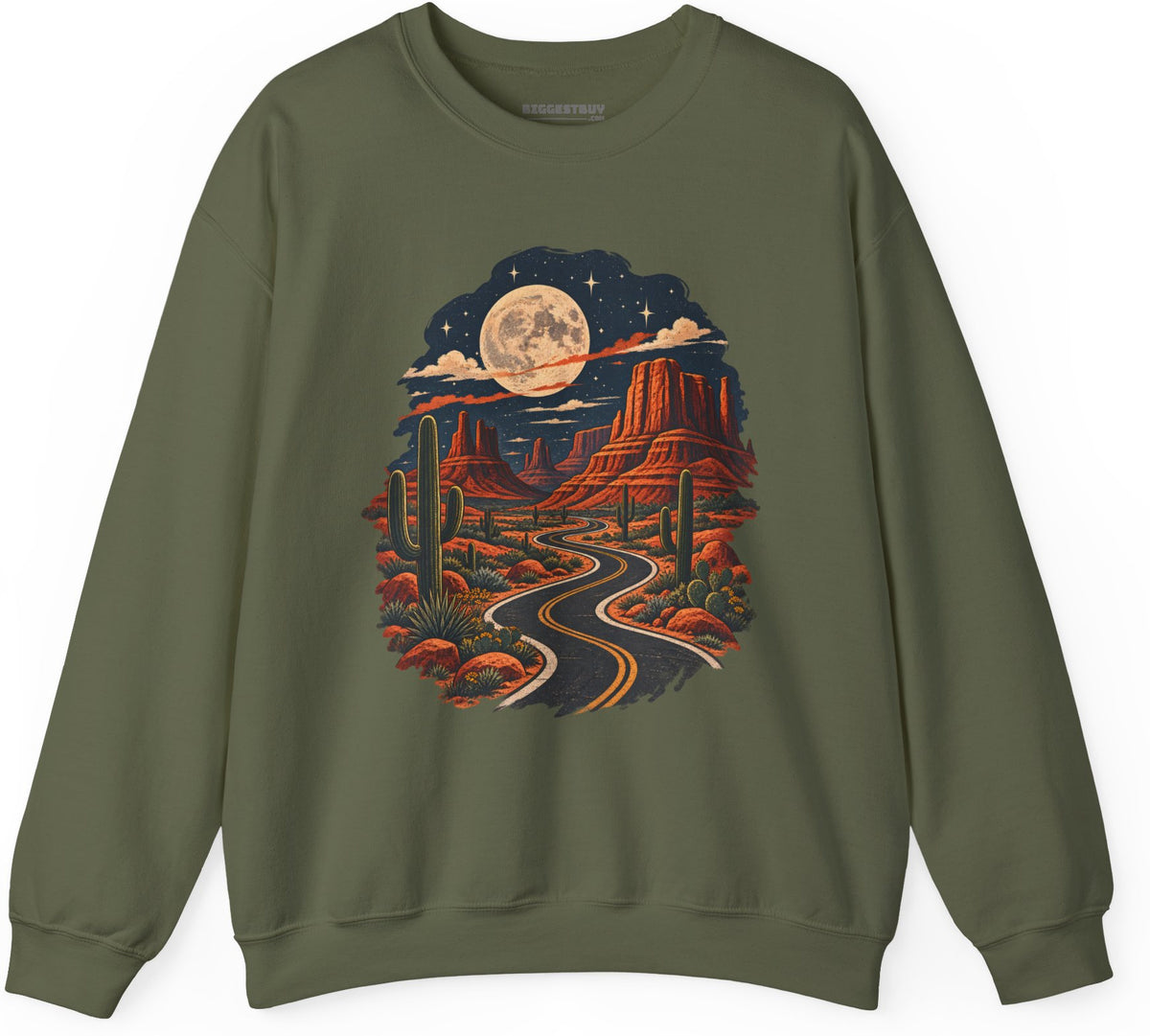 Moonlit Drive - Crewneck Sweatshirt in Military Green, front view