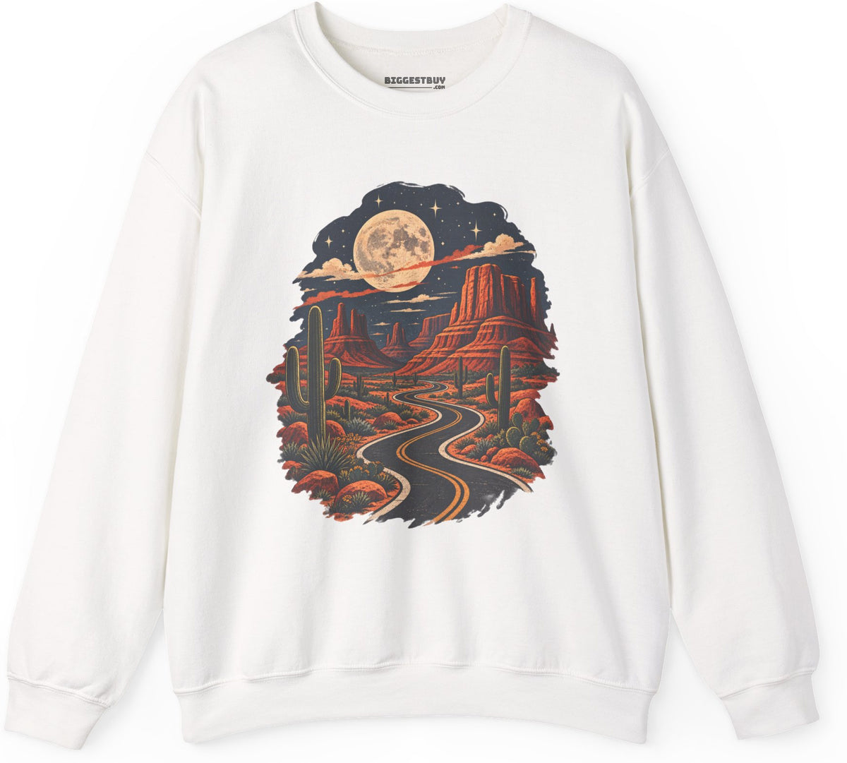 Moonlit Drive - Crewneck Sweatshirt in White, front view
