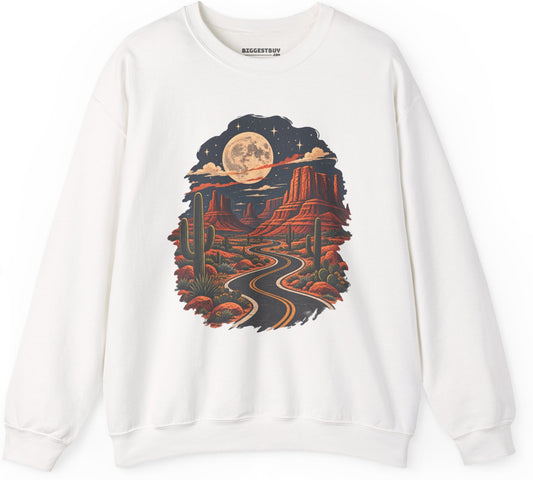Moonlit Drive - Crewneck Sweatshirt in White, front view