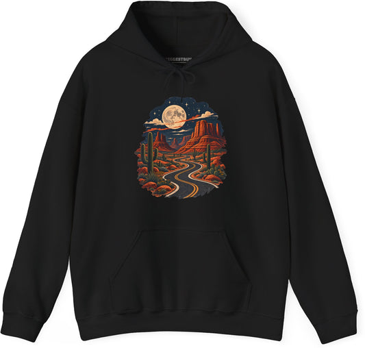 Moonlit Drive - Pullover Hoodie in Black, front view
