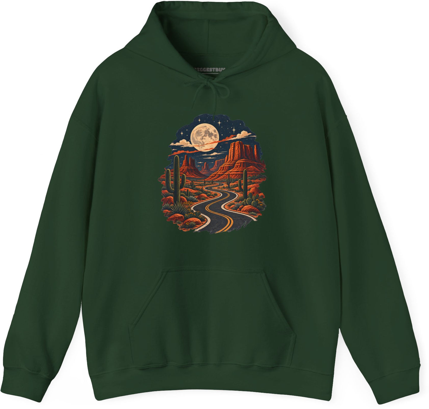 Moonlit Drive - Pullover Hoodie in Forest Green, front view