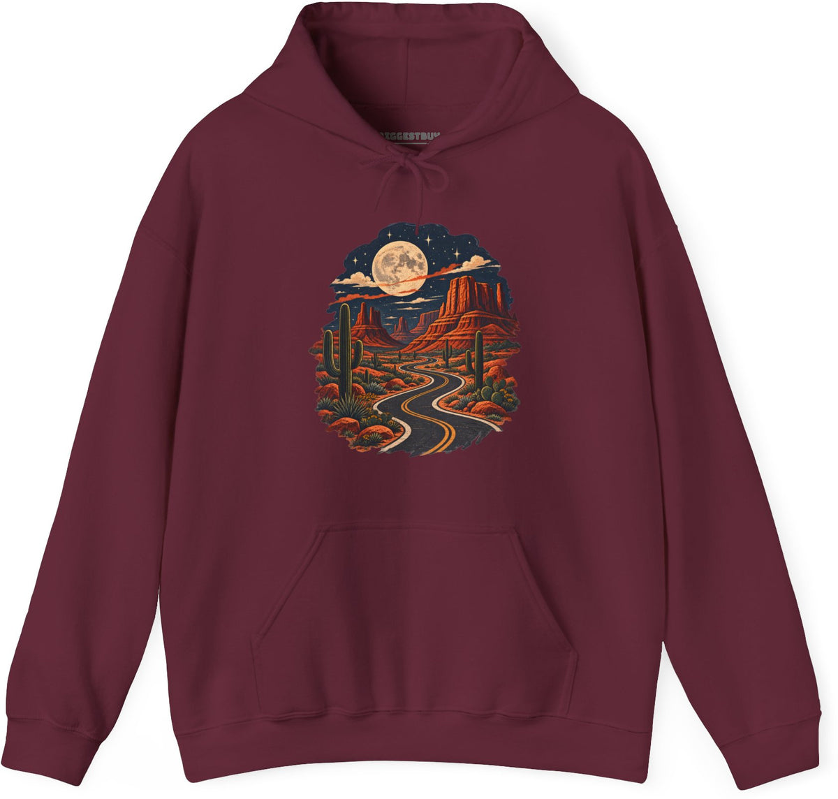 Moonlit Drive - Pullover Hoodie in Maroon, front view