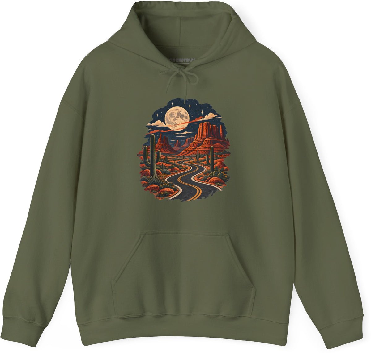 Moonlit Drive - Pullover Hoodie in Military Green, front view