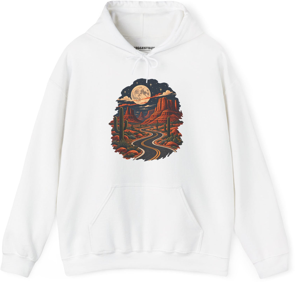 Moonlit Drive - Pullover Hoodie in White, front view
