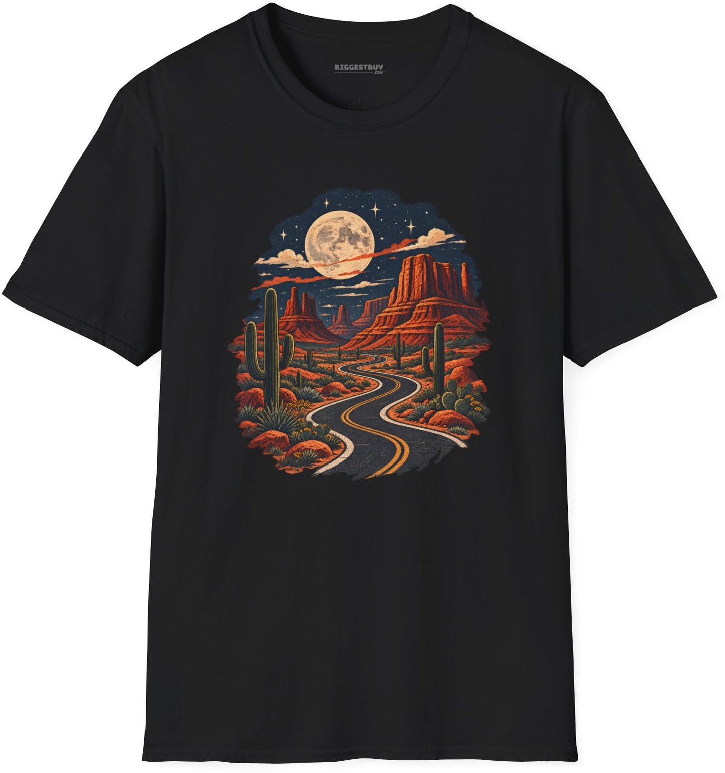 Moonlit Drive - Softstyle T-Shirt in Black, front view