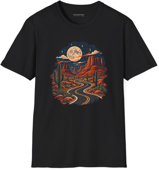 Moonlit Drive - Softstyle T-Shirt in Black, front view
