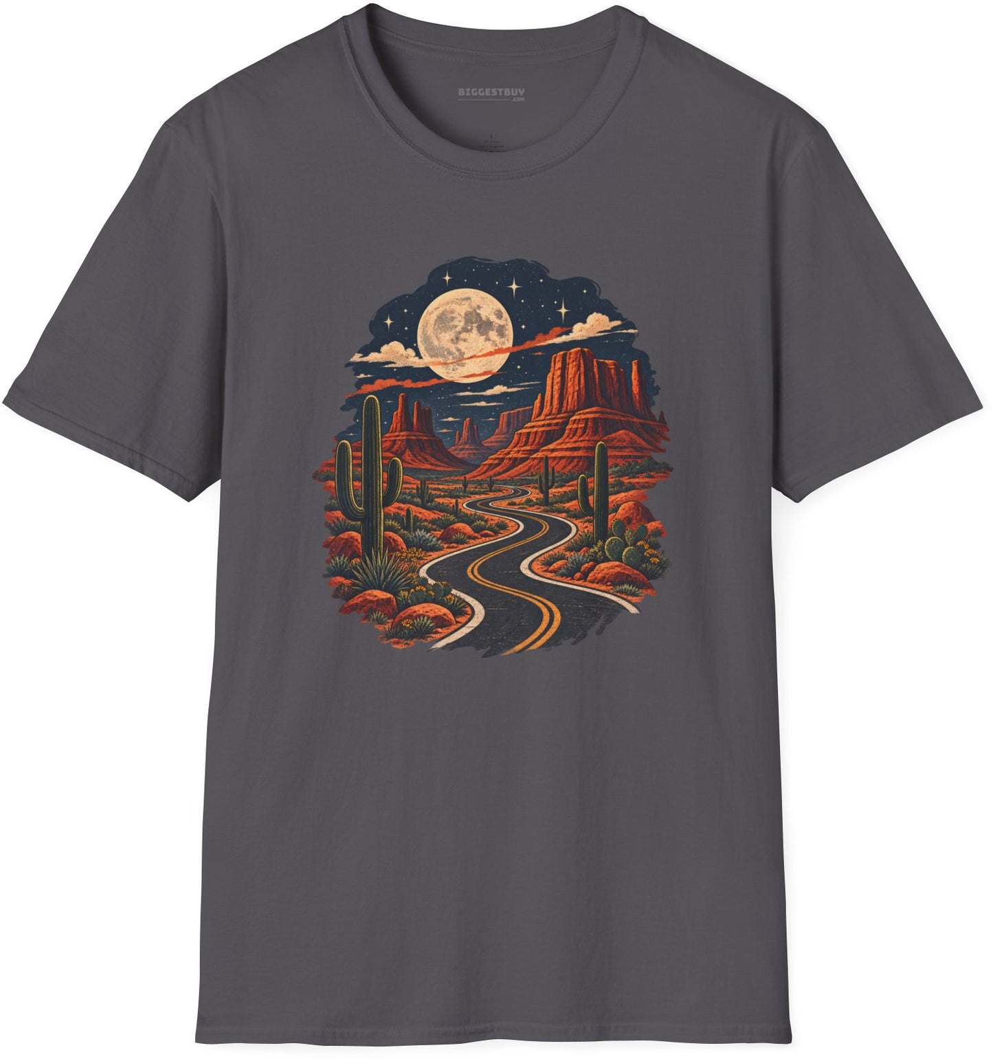 Moonlit Drive - Softstyle T-Shirt in Charcoal, front view
