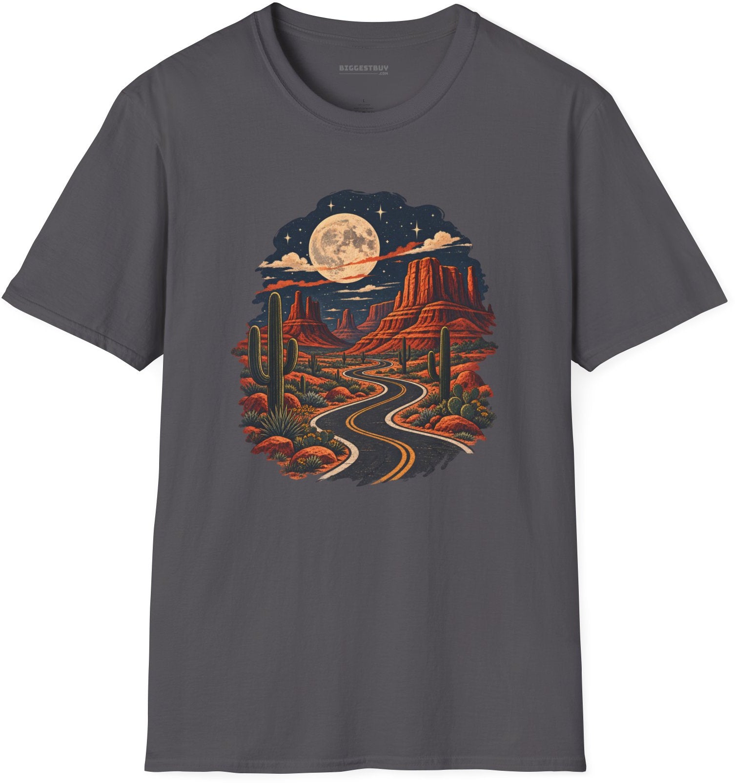 Moonlit Drive - Softstyle T-Shirt in Charcoal, front view