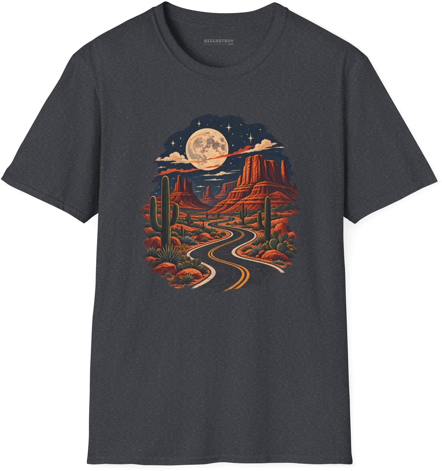 Moonlit Drive - Softstyle T-Shirt in Dark Heather Grey, front view
