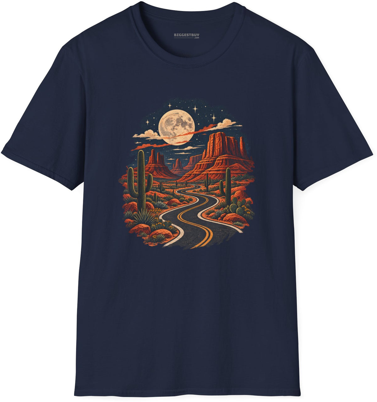 Moonlit Drive - Softstyle T-Shirt in Navy, front view