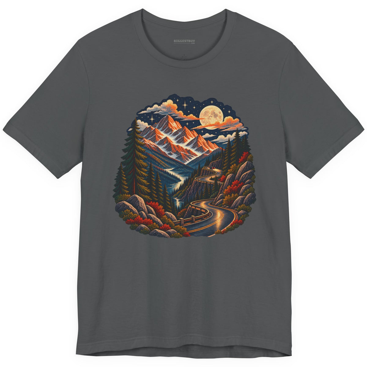 Moonlit Mountain - Classic Jersey Tee in Asphalt, front view