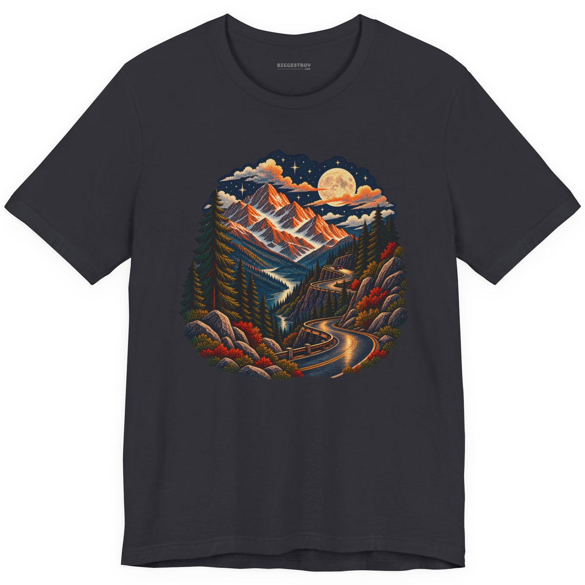 Moonlit Mountain - Classic Jersey Tee in Dark Grey, front view