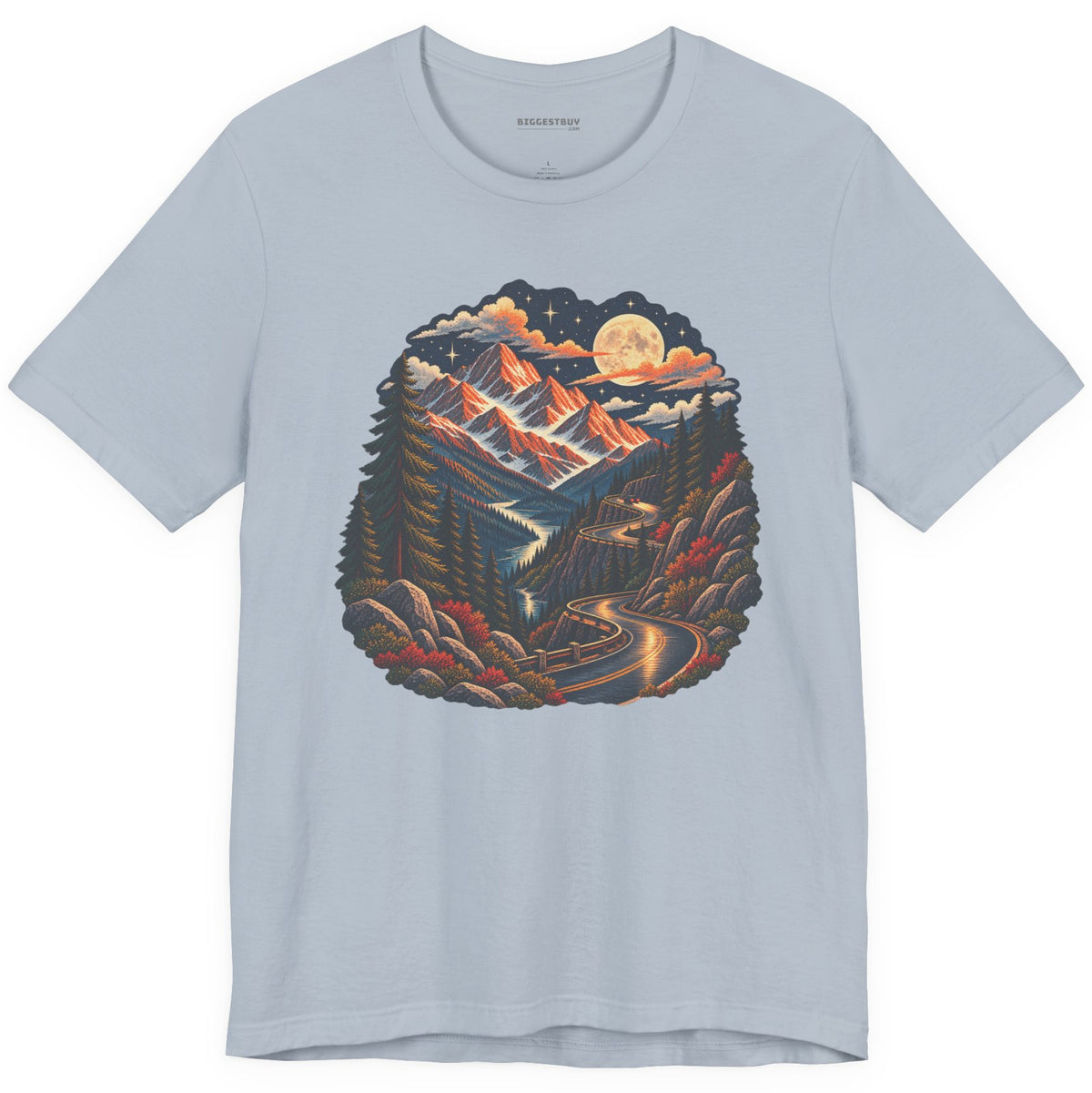 Moonlit Mountain - Classic Jersey Tee in Light Blue, front view