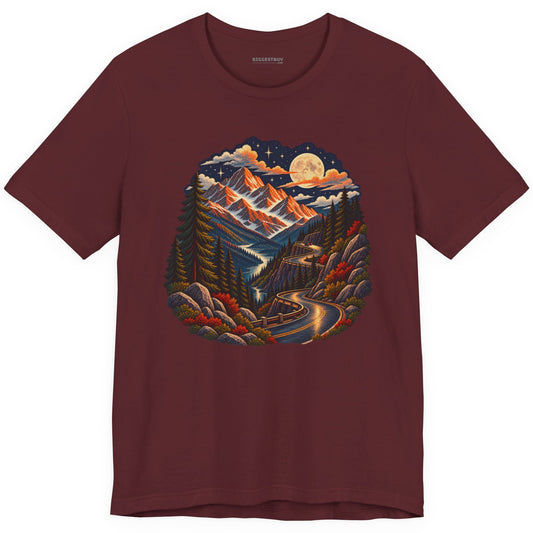 Moonlit Mountain - Classic Jersey Tee in Maroon, front view