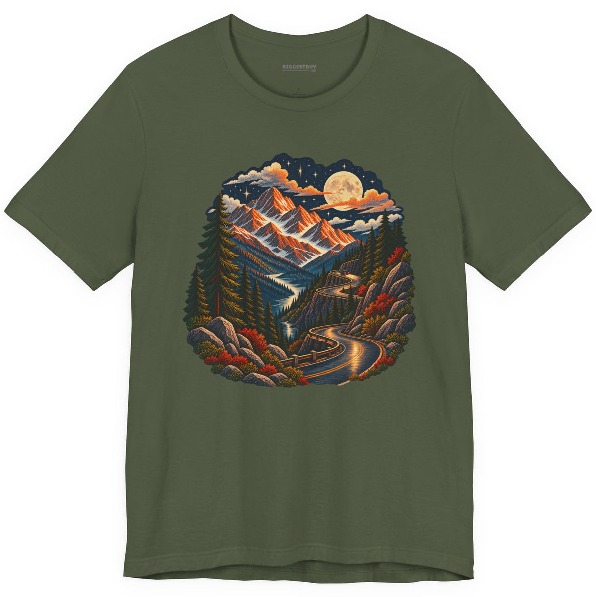 Moonlit Mountain - Classic Jersey Tee in Military Green, front view