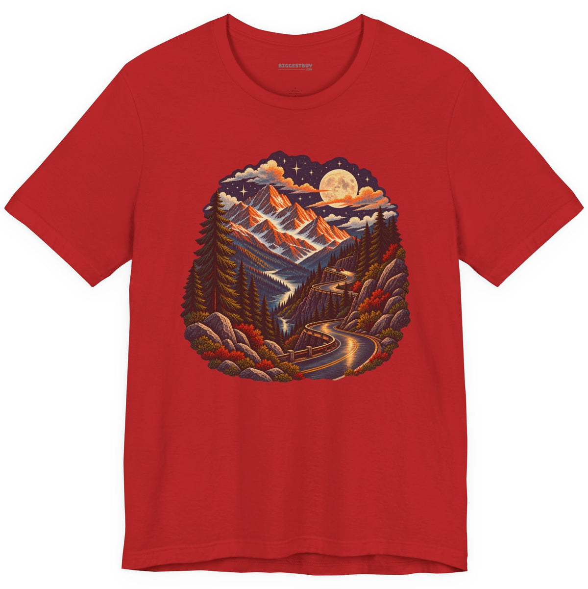 Moonlit Mountain - Classic Jersey Tee in Red, front view