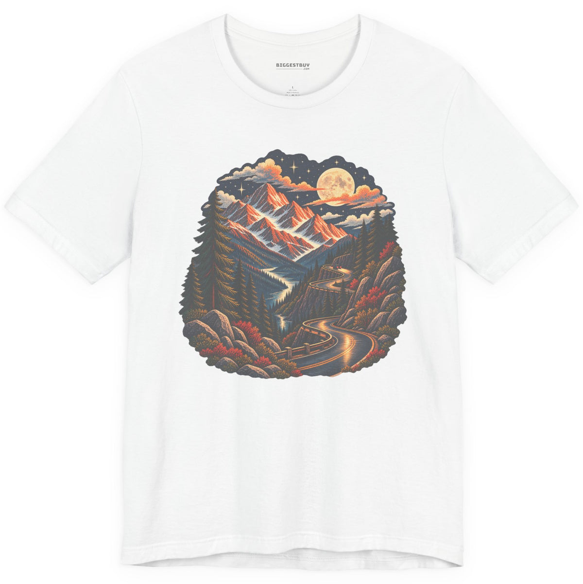 Moonlit Mountain - Classic Jersey Tee in White, front view