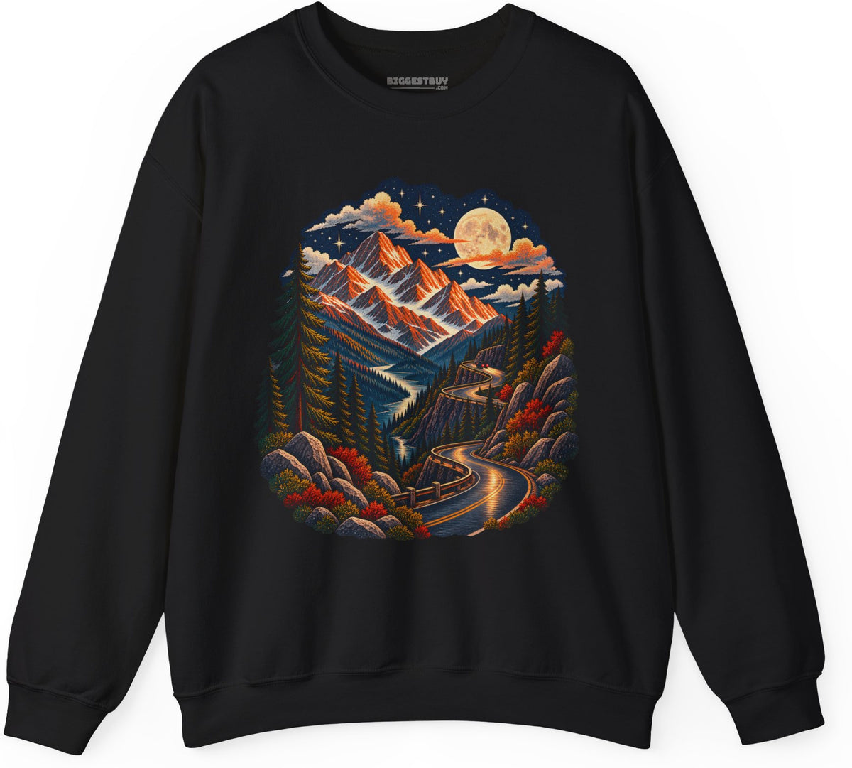 Moonlit Mountain - Crewneck Sweatshirt in Black, front view