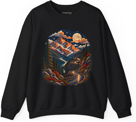 Moonlit Mountain - Crewneck Sweatshirt in Black, front view