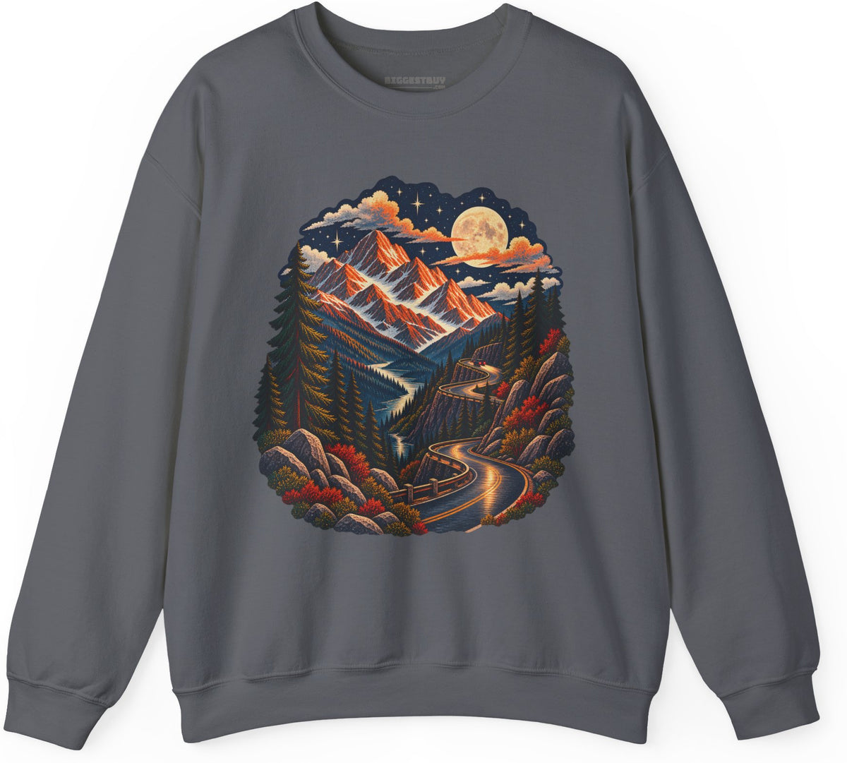Moonlit Mountain - Crewneck Sweatshirt in Charcoal, front view